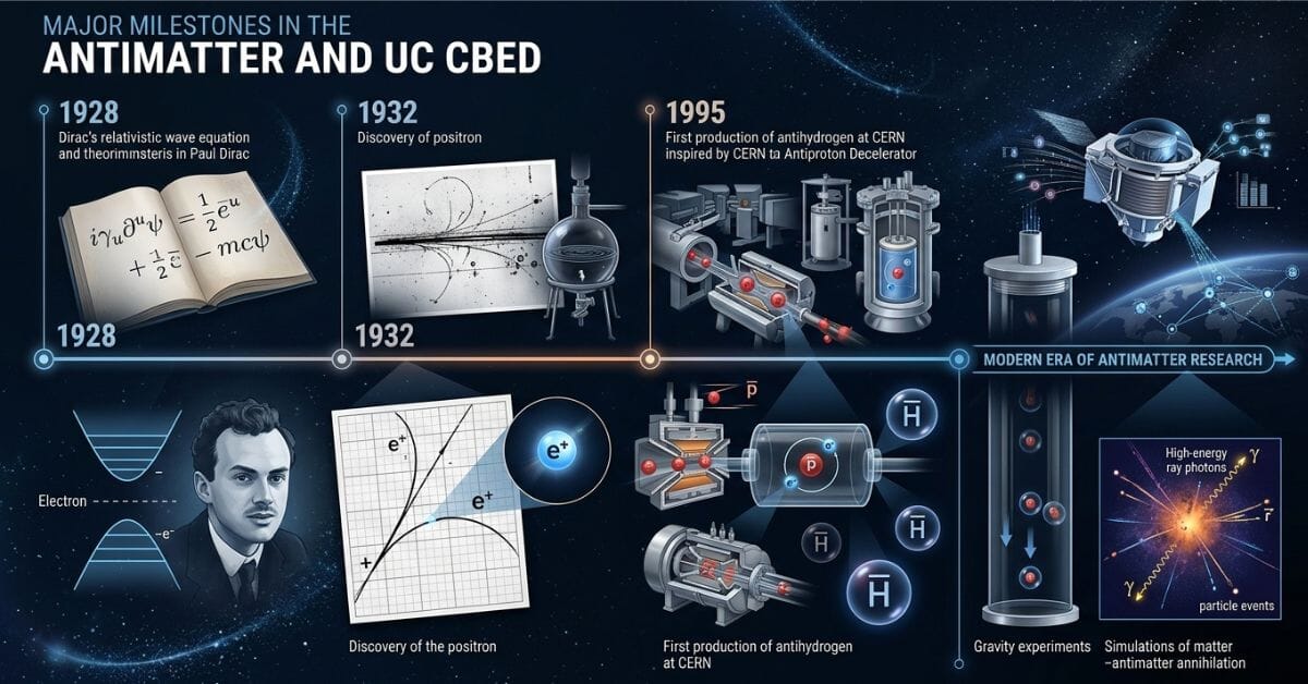 Antimatter discovery timeline from the prediction of antimatter to antihydrogen