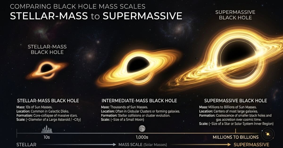 Size comparison of stellar-mass, intermediate-mass, and supermassive black holes